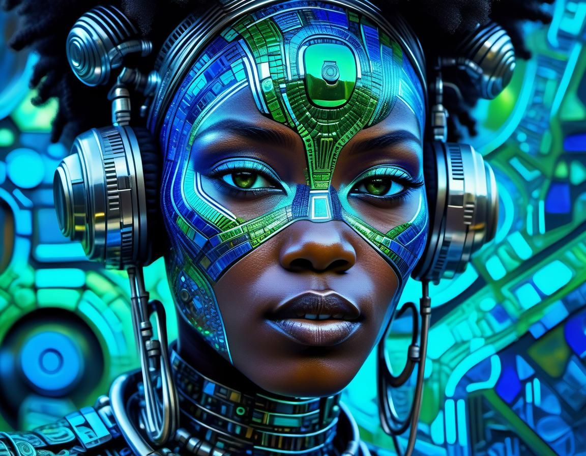 Afrofuturist Android Woman in Chrome