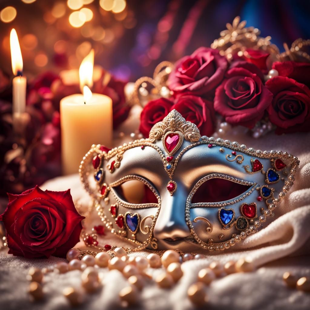 Baroque Carnival Mask with Jewels and Roses