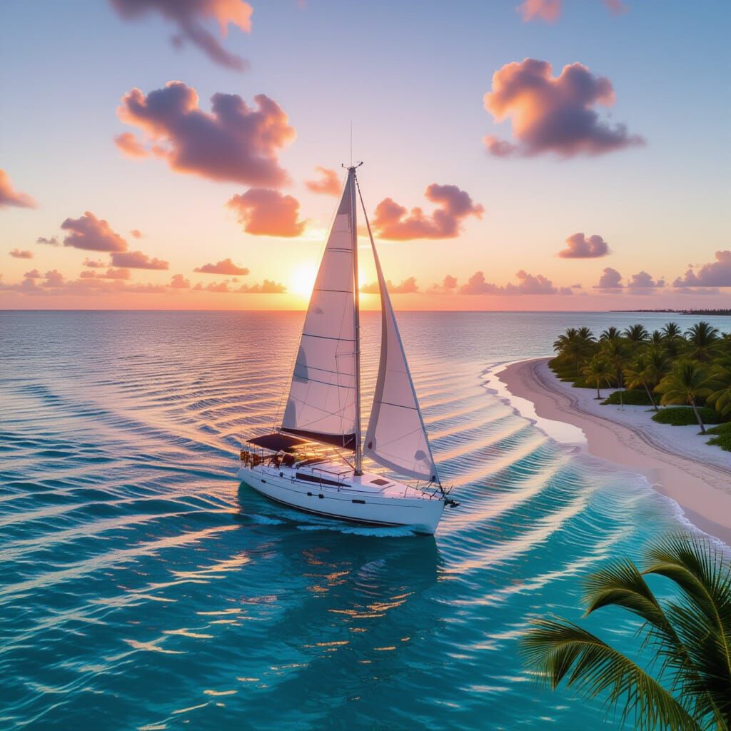 Sunrise Sailboat Over Grace Bay Beach