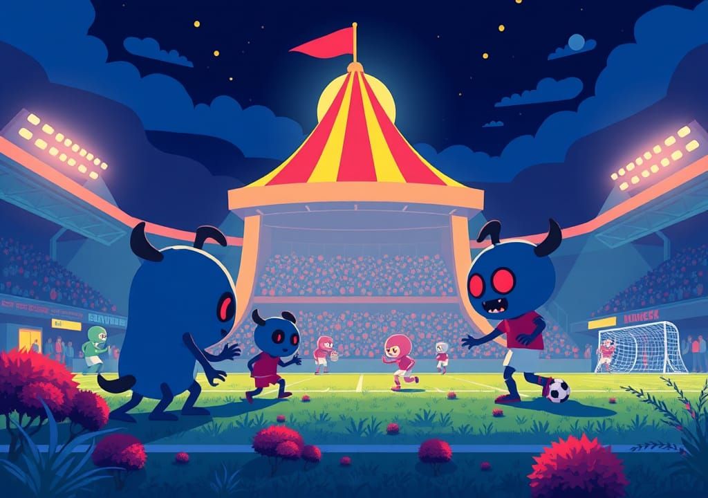 high saturation cartoon, ultraminimalist style of BakaArts, Cosimo Galluzzi, flat color, implied lines ::  A pop nightma...