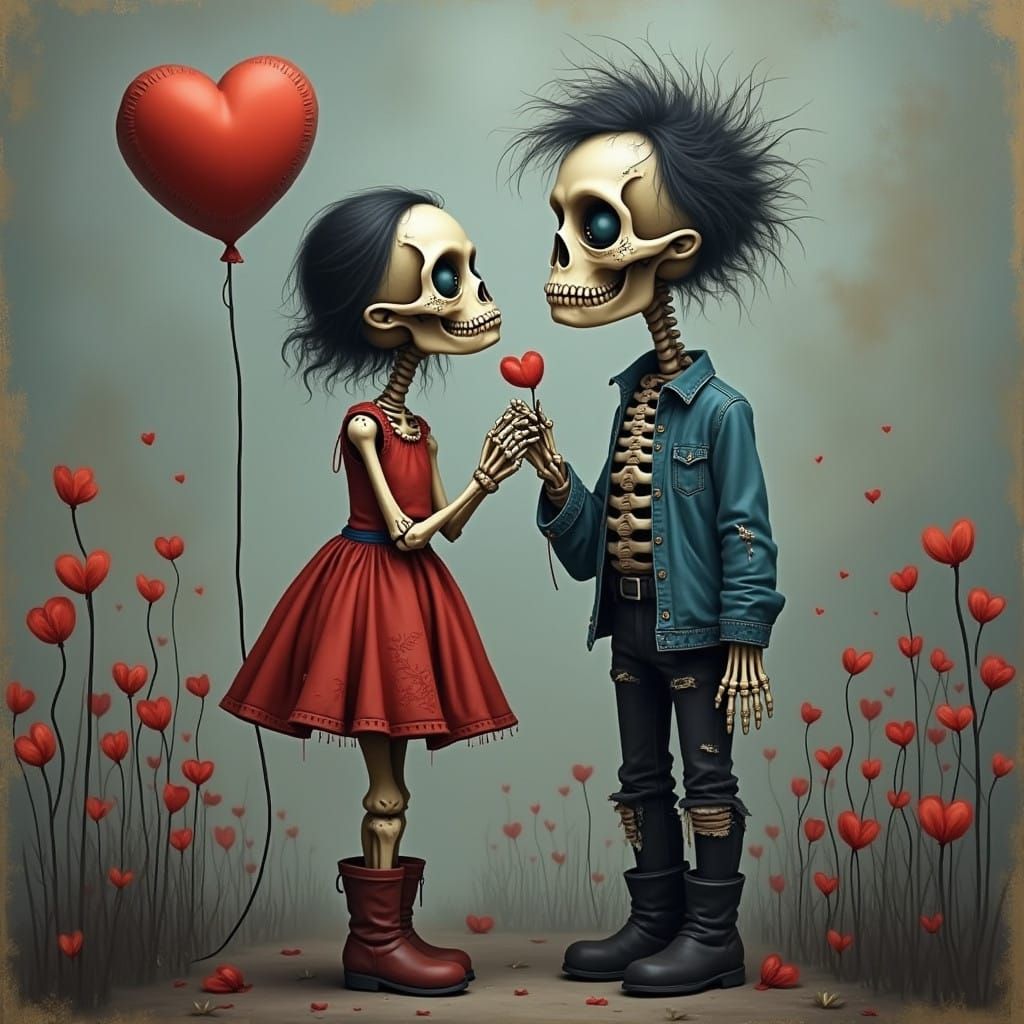 Spooky Sugar Skull Skeletons in Airbrushed Oil, Hauntingly B...