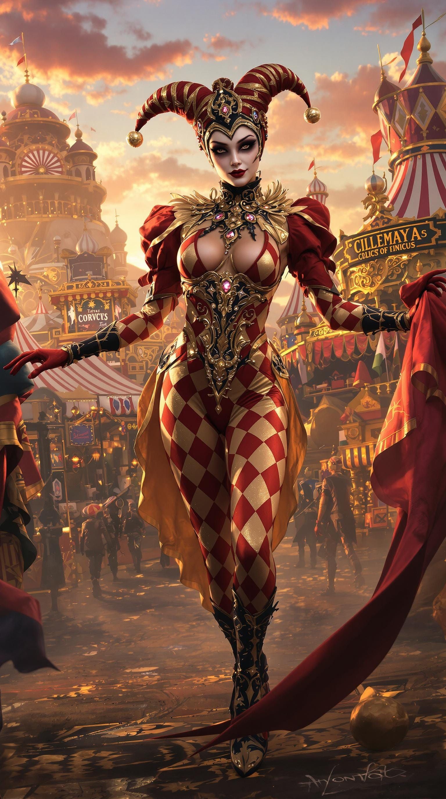 Ethereal Circus Siren in Golden Splendor