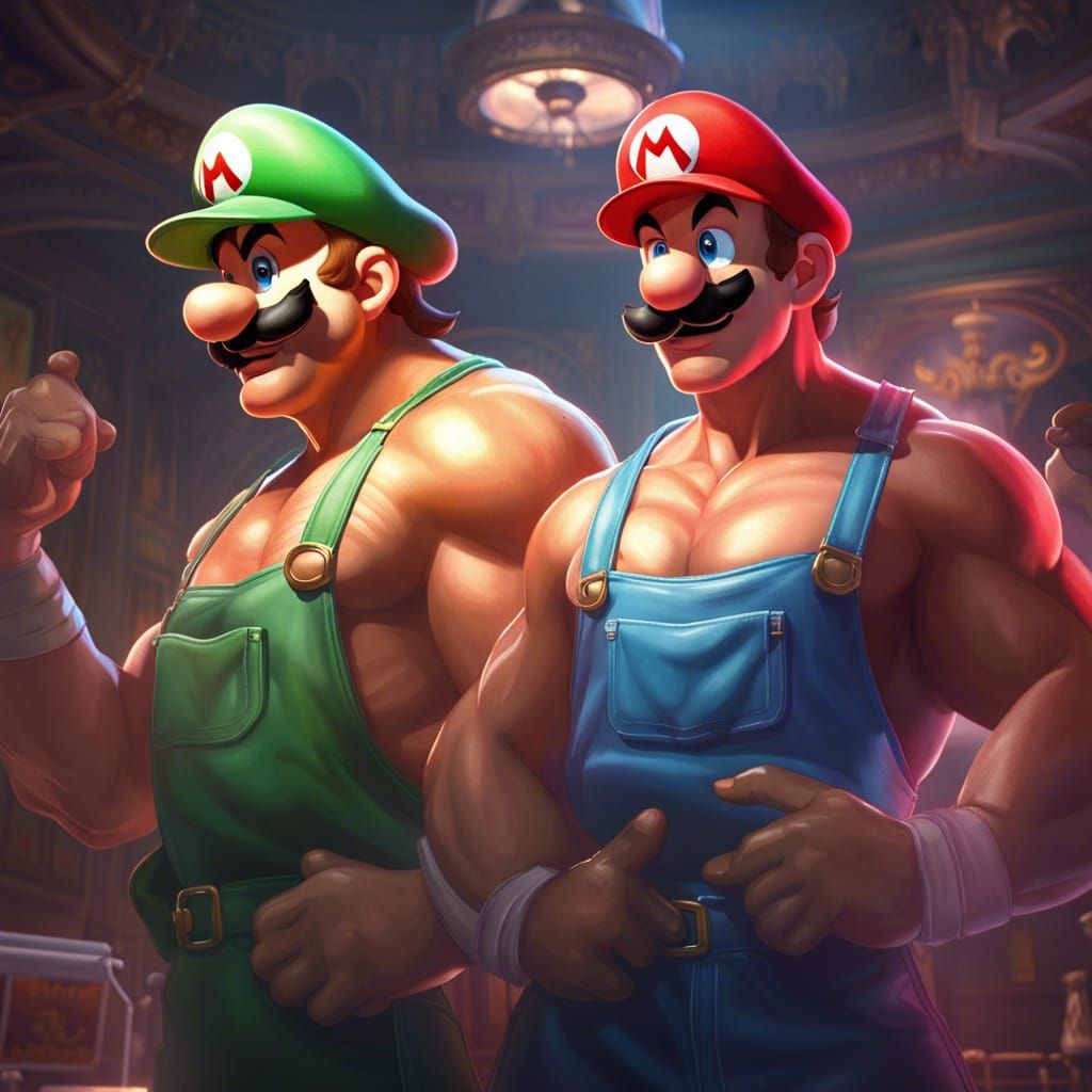 Mario and Luigi Star in Chippendales, Hyperdetailed Portrait