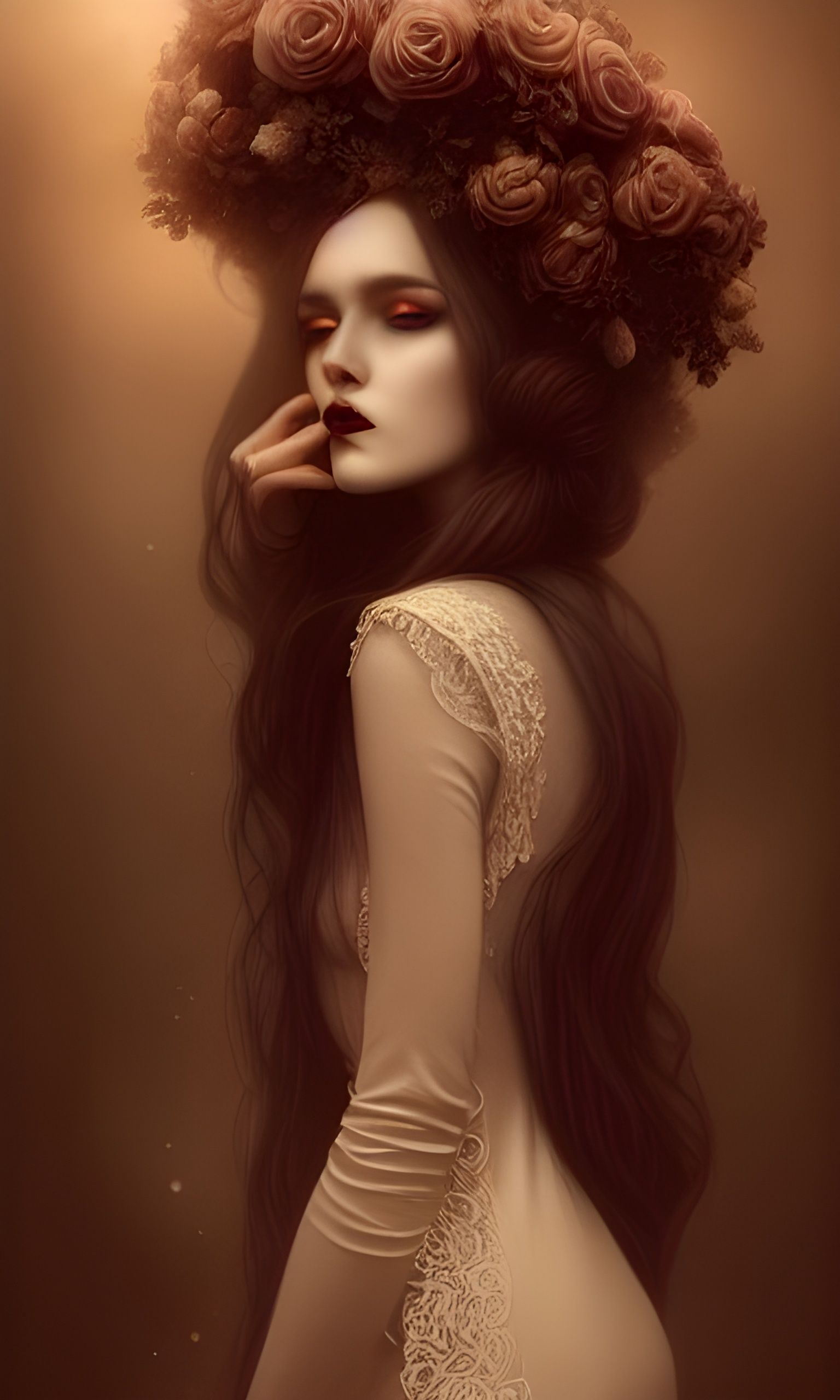 Romantic Portrait of Androgynous Figure in Rococo Dress