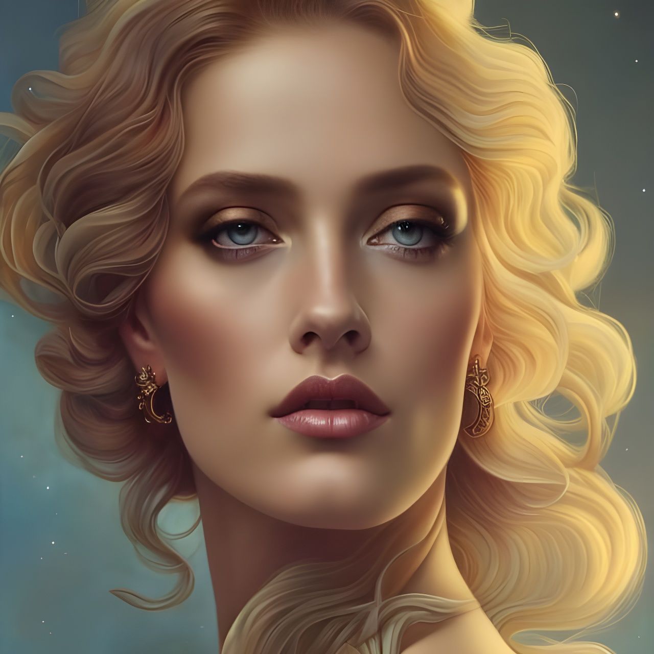Cosmic Goddess Supermodel Portrait with Flowing Hair