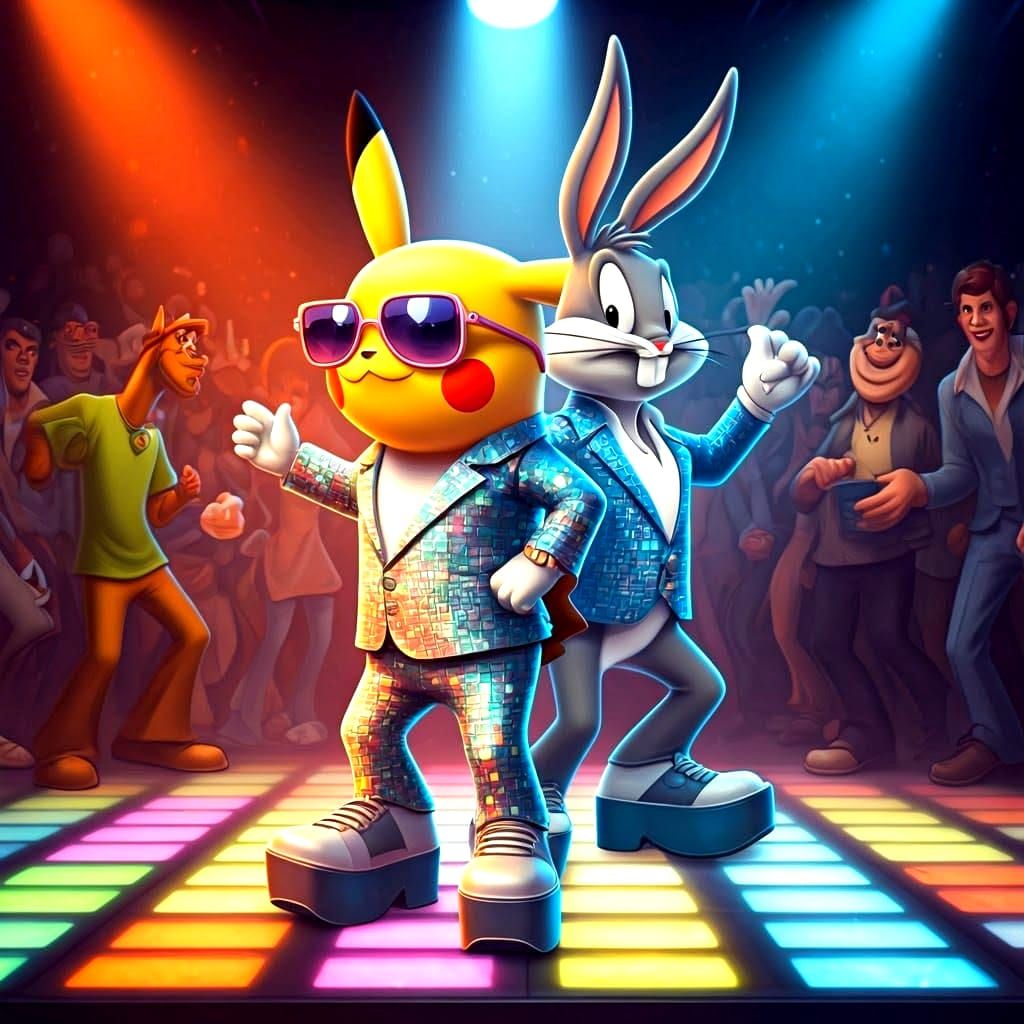 Pikachu and Bugs Bunny Disco Dance Party