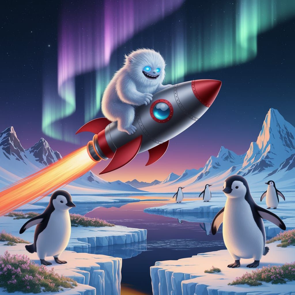 Yeti Astronaut Soaring Over Antarctica