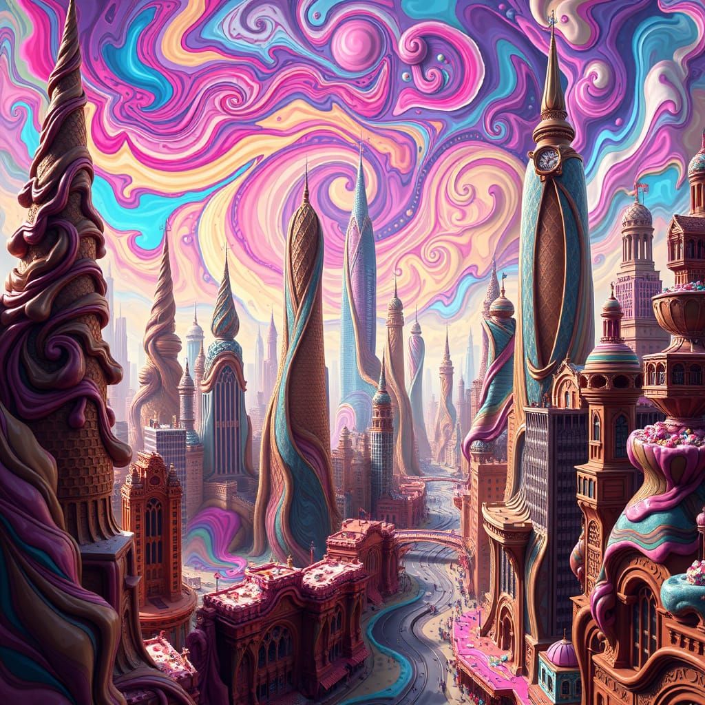 Psychedelic Cityscape in Vibrant Colors