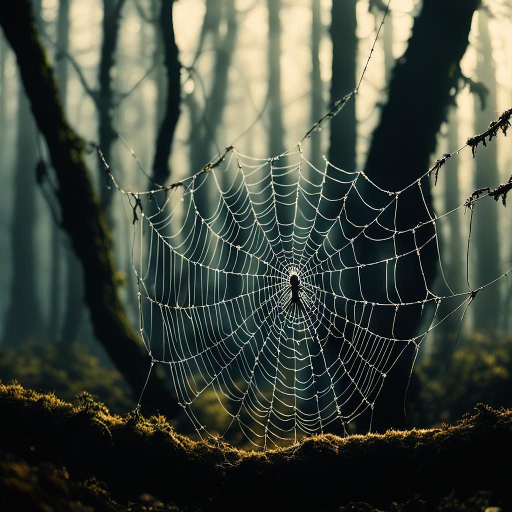 Intricate Web of Life in Moody Film Noir Style
