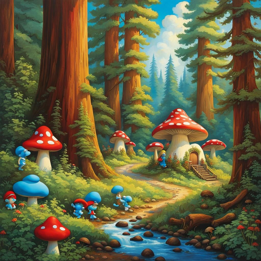 Smurfs in Redwood Forest Mushroom Village