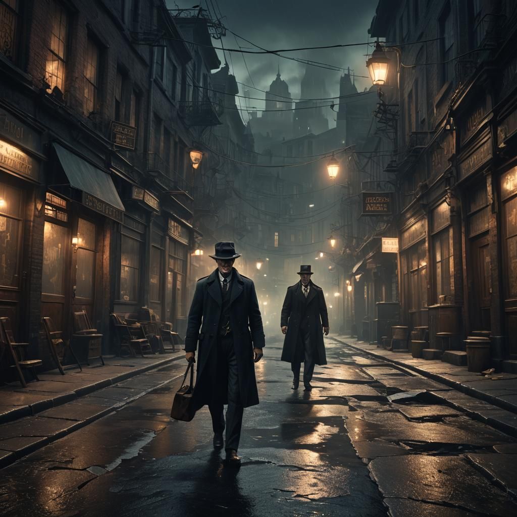 1930s Investigator in Dark Street: Matte Painting