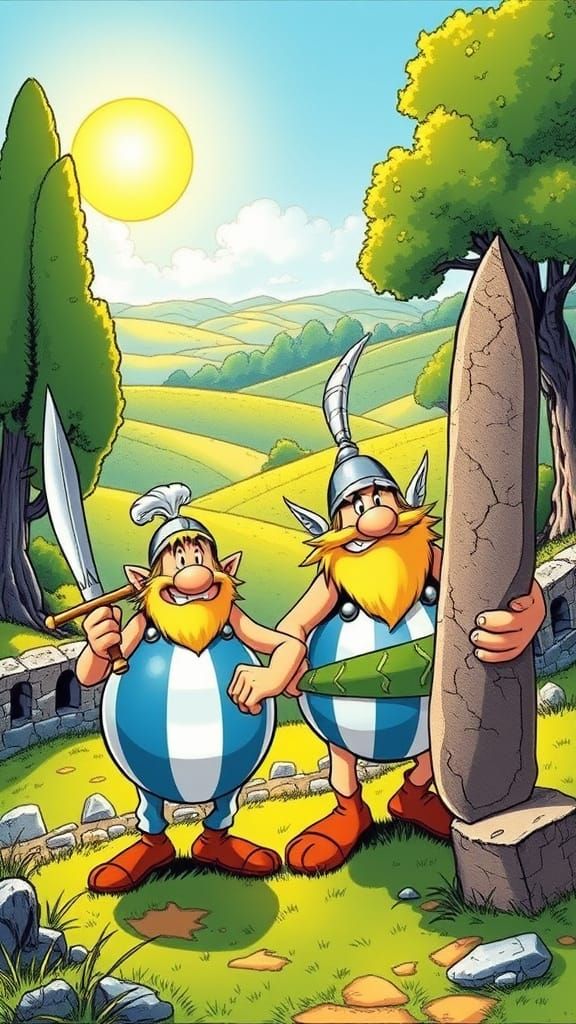 Asterix and Obelix in Ancient Gaulish Landscape