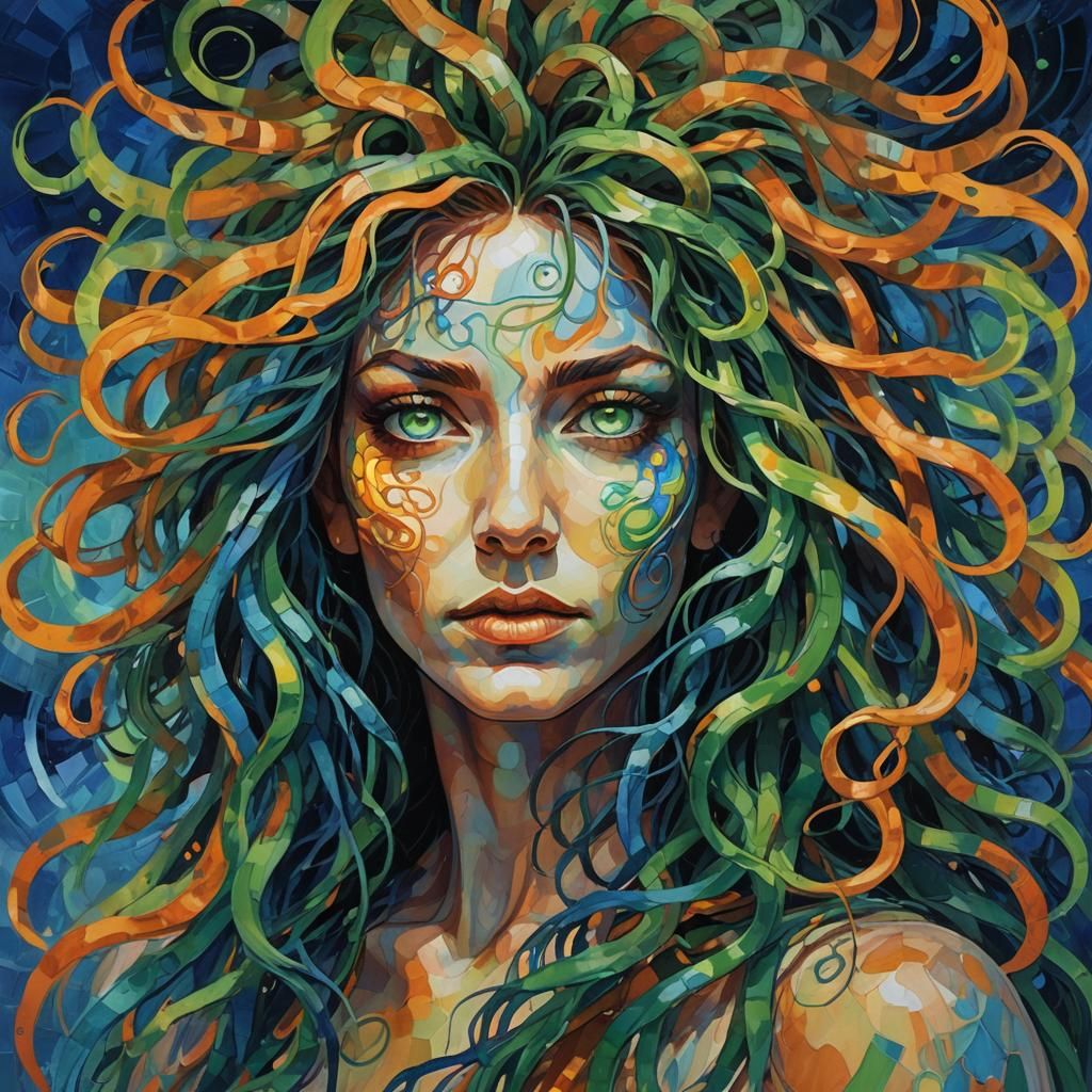 Abstract Portrait of Woman with Medusa Hair