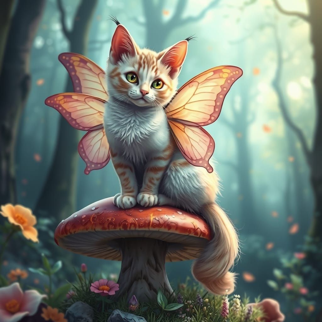 Pastel Fantasy Cat in Whimsical Wonderland
