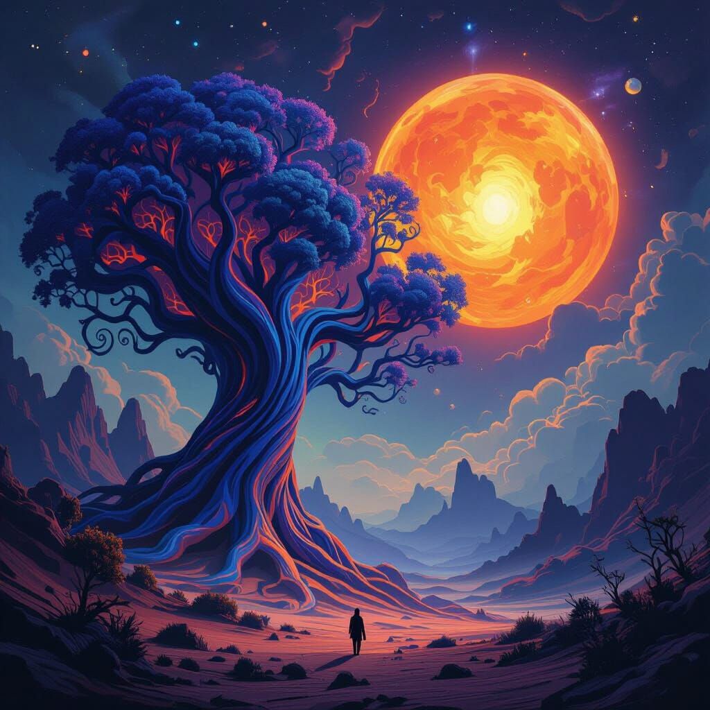 Surreal Tree-like Figure in a Cosmic Landscape