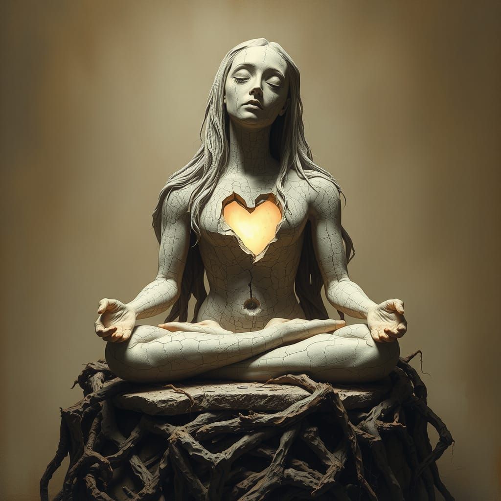 Gothic Surrealism Figure of Sorrow in Spectral Light