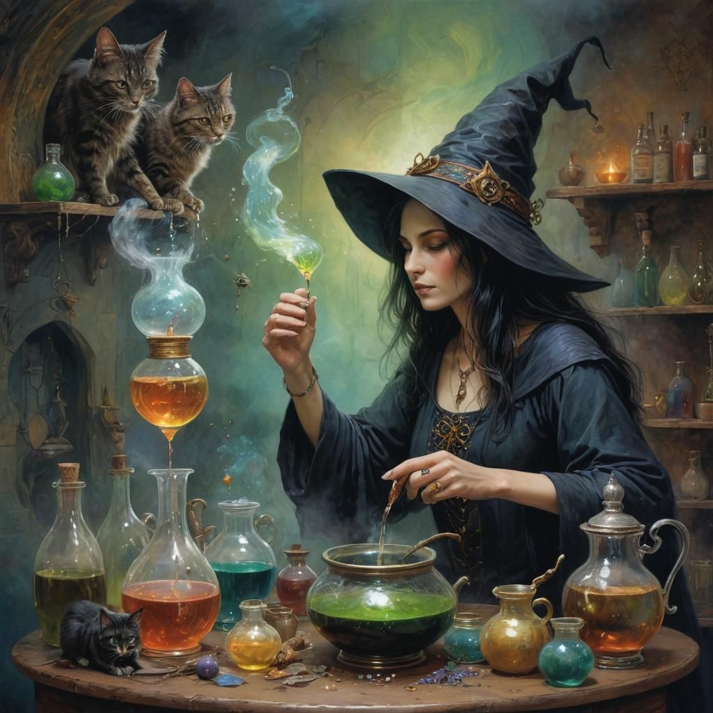 a witch  , Brewing up a new potion