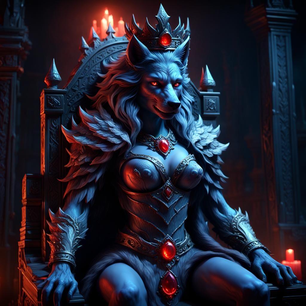 Werewolf Queen on Throne: Dark Fantasy Art