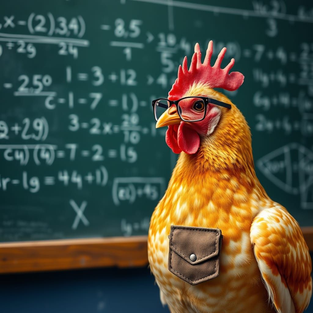 Chicken Professor Solving Math Equations in Classroom