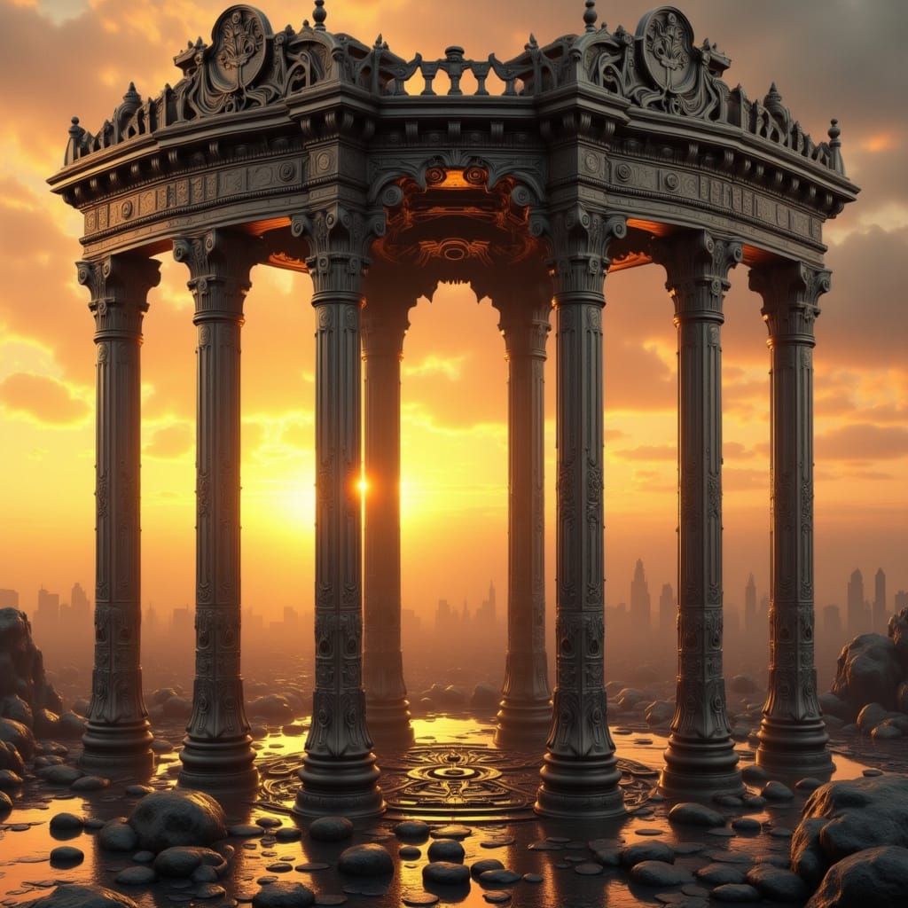 Ancient Roman Tetrapylon in CyberNoir Style