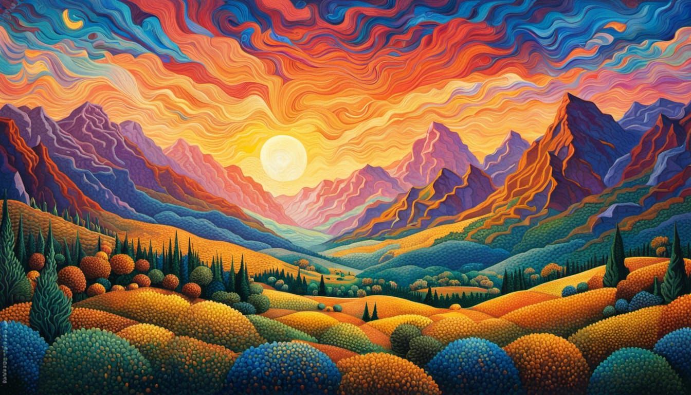 Magical Mountains in Pointillism Paper Art Style