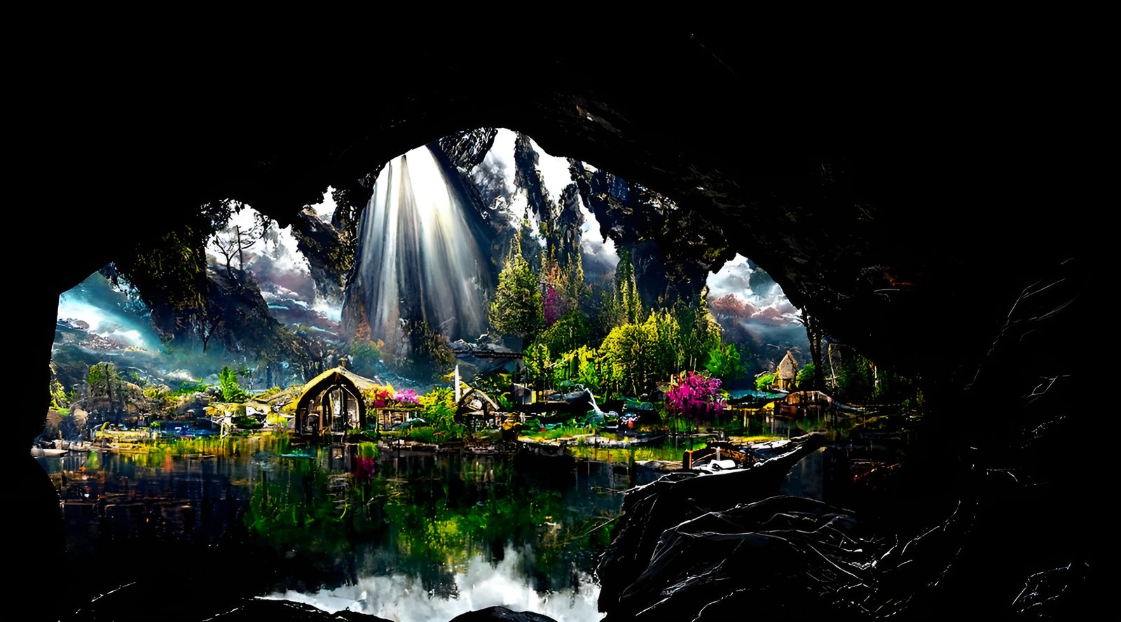 Enchanting Hobbit Village in Forest Cave, Cottagecore Style