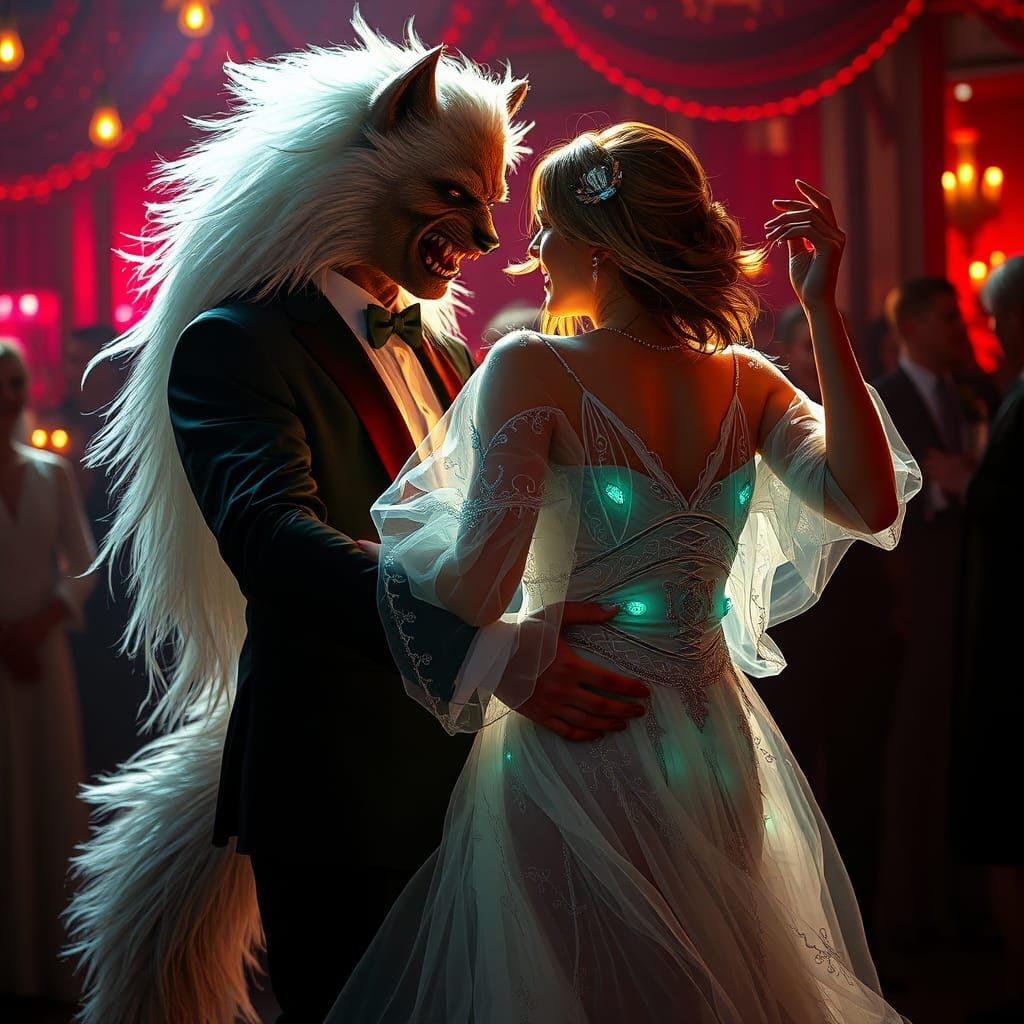 Ghostly Woman and Werewolf Dancing, Hyperdetailed Portrait