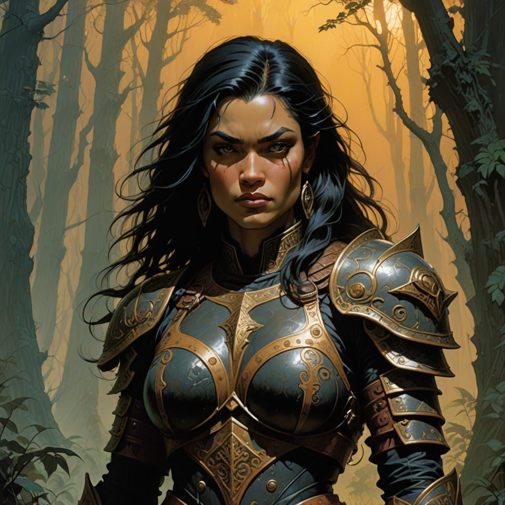 Ethereal Dark Warrior in Fantasy Realm