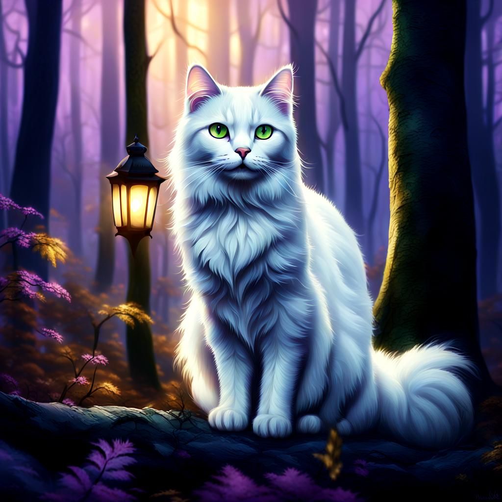 Moonlit Forest Cat Fantasy Concept Art