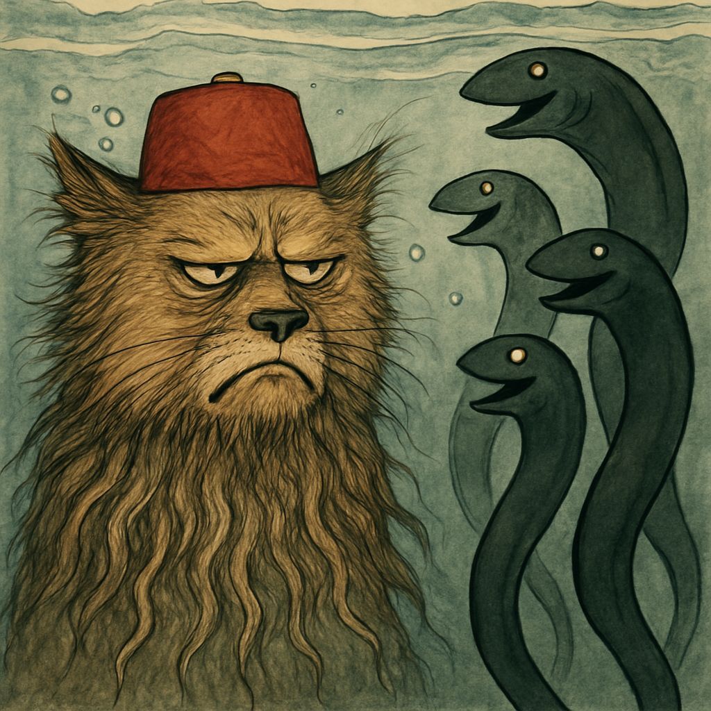 Pallas Cat's Underwater Predicament: An Egon Schiele-esque S...