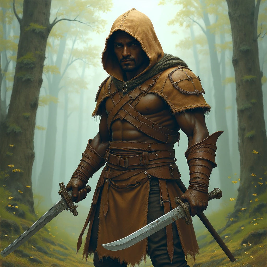 Wood Elf Hunter Ranger with Dual Swords