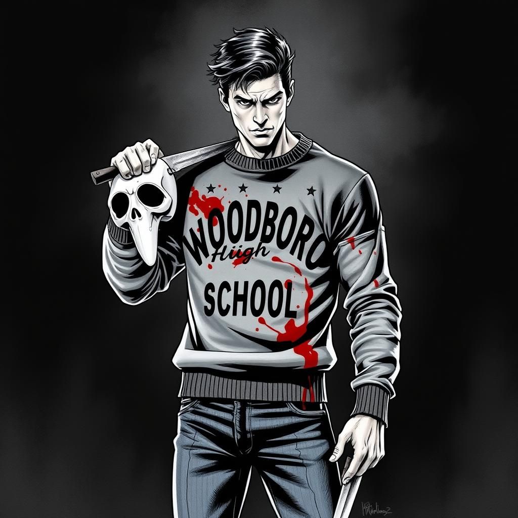 Strikingly Handsome Killer with Ghostface Mask