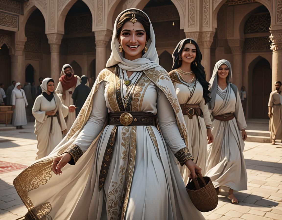 Beautiful Curvy Arabic Woman in Abaya: 3D Game Cinematic