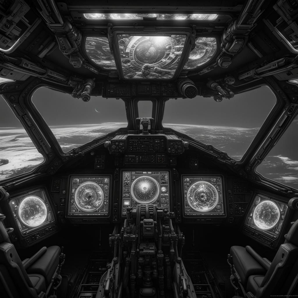 Translucent Eyes in Spaceship Cockpit: Dark Fantasy