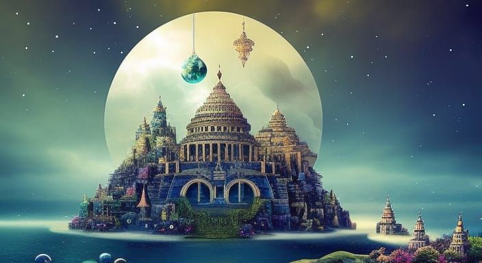 Psychedelic Crystal Ball World: Digital Illustration