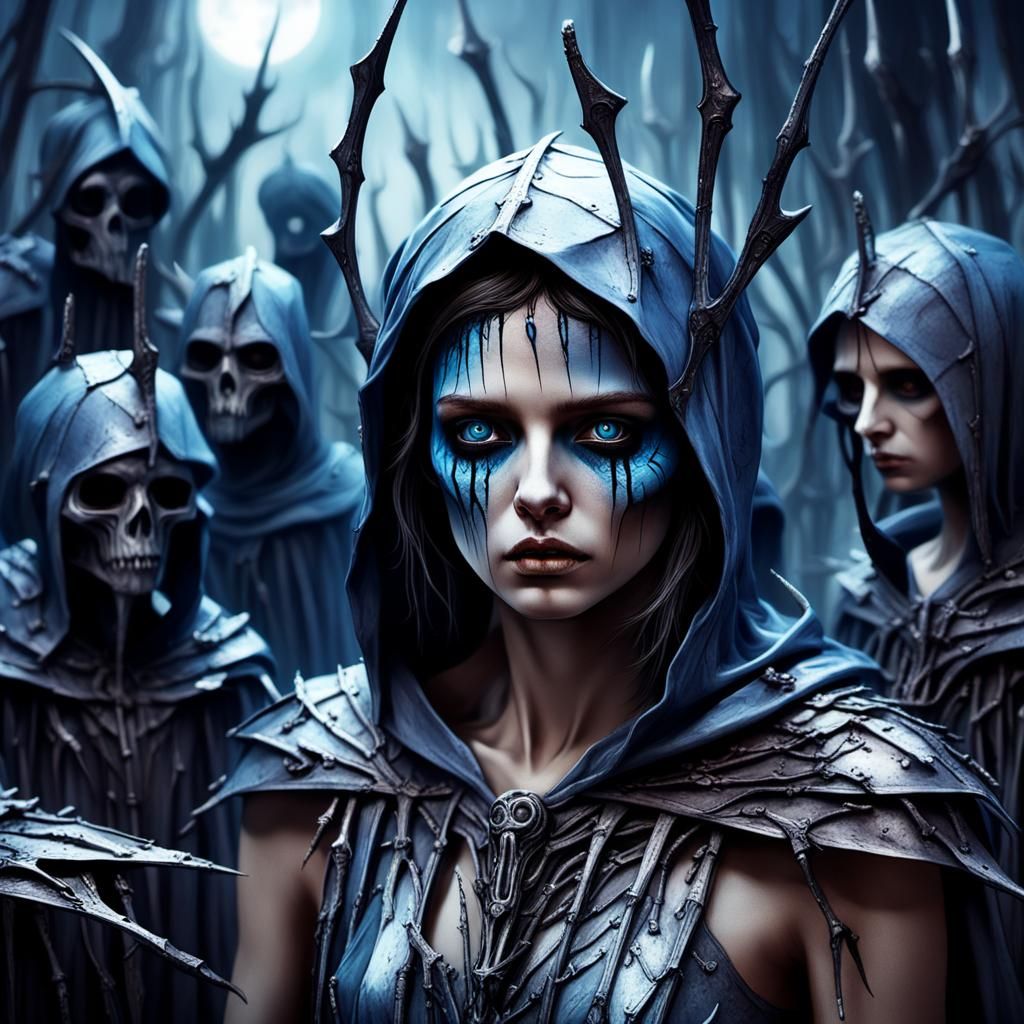 Eerie Grim Reapers in Ruined Landscape