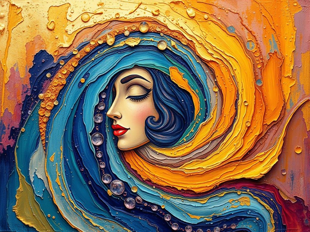 Nature Goddess in Vibrant Neo-Impressionist Oil Painting