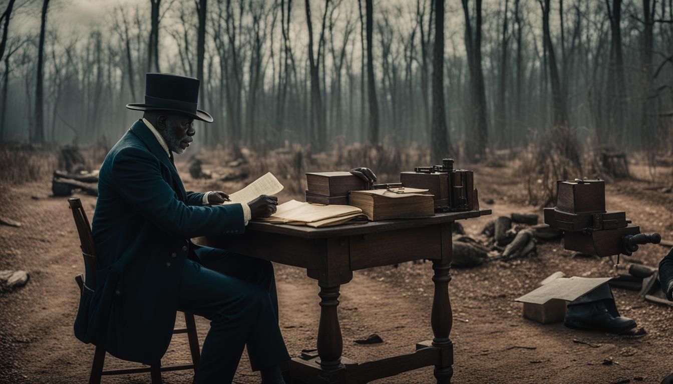 Elegant 19th-century Notary in Cinematic Film Still