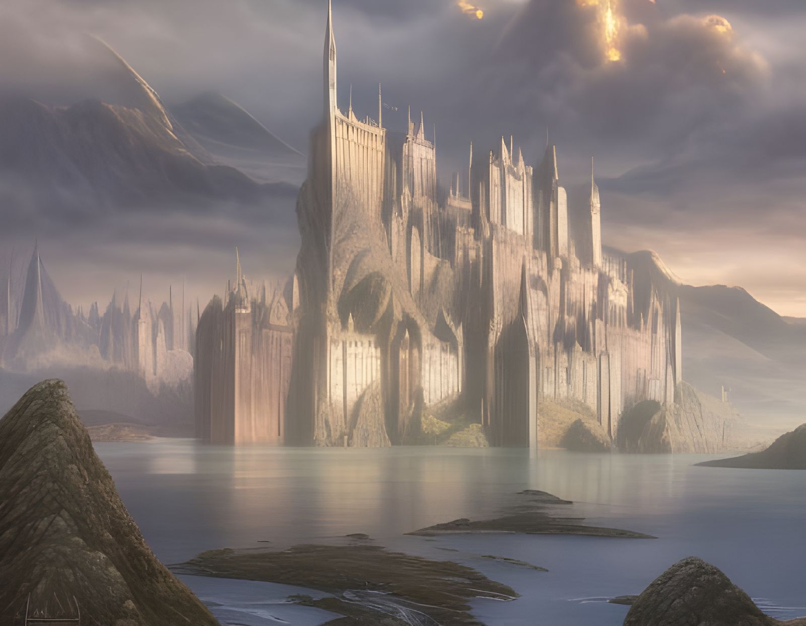 Gondolin, tolkien art, alan lee 8k resolution concept art detailed matte painting hyperdetailed intricately detailed dyn...