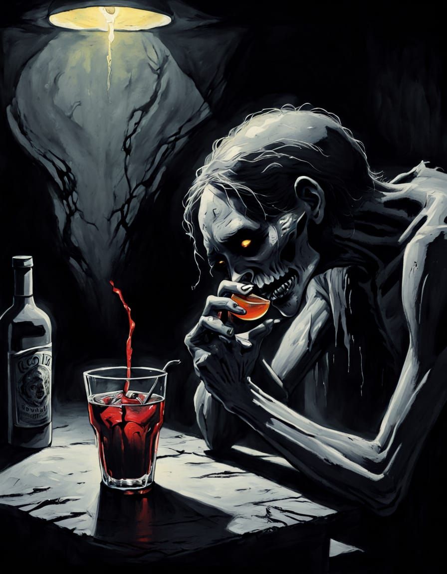 Morbid Art: Lone Figure in Gouache Horror Style