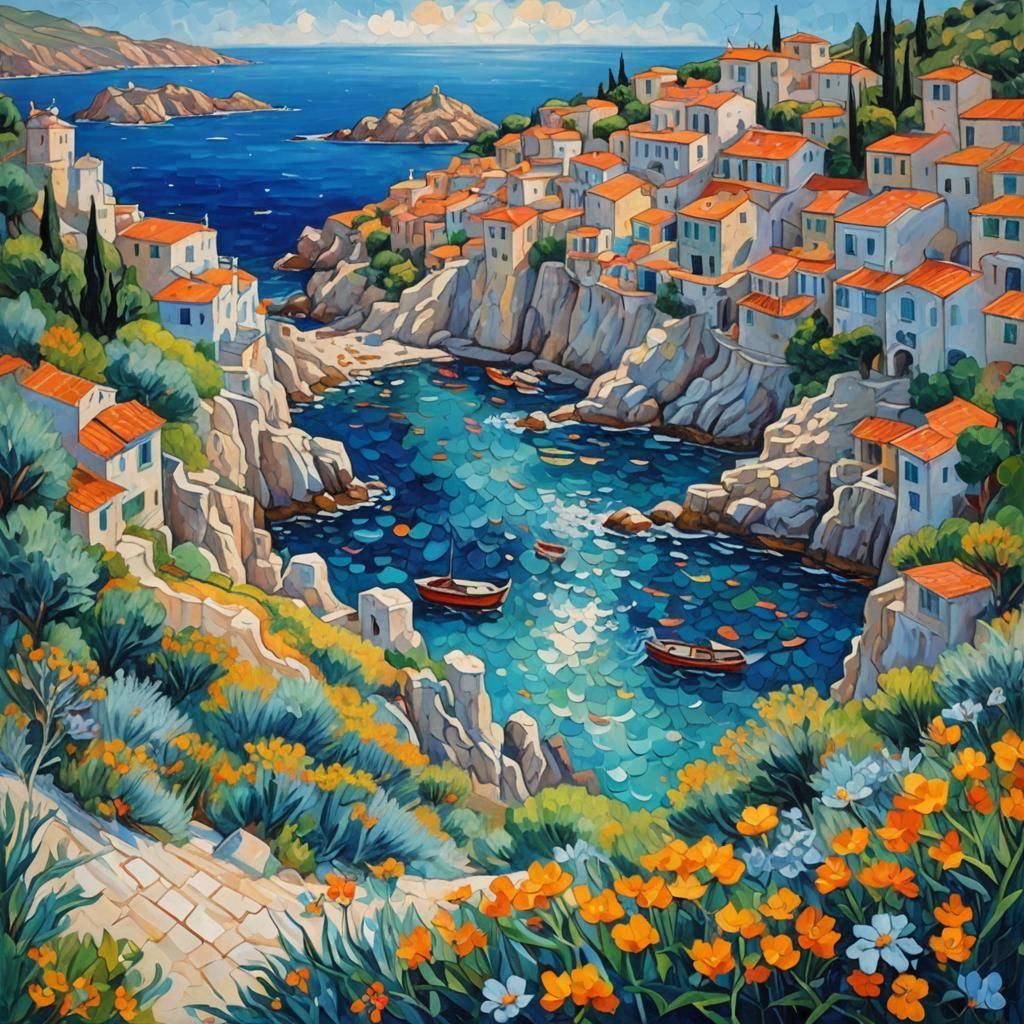 Mediterranean Dreams: A Neo-Impressionist Oil Painting