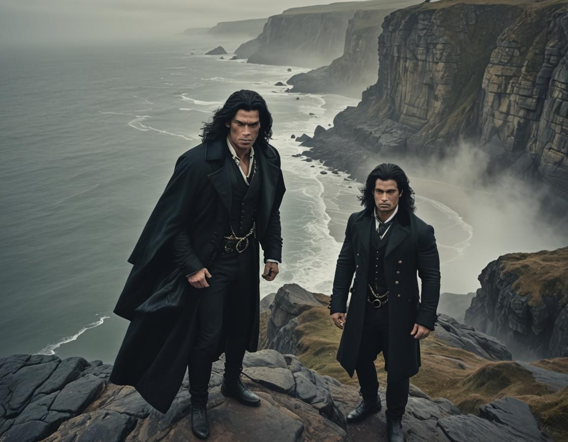 Victorian Man on Cliff in Hyper-Realism