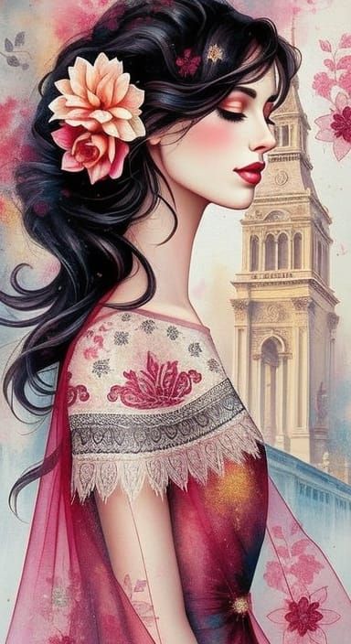 Art Nouveau Woman in Art Deco Mosaic