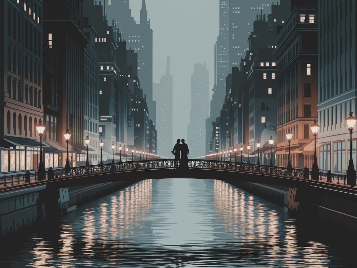 Romantic Night Cityscape Digital Painting