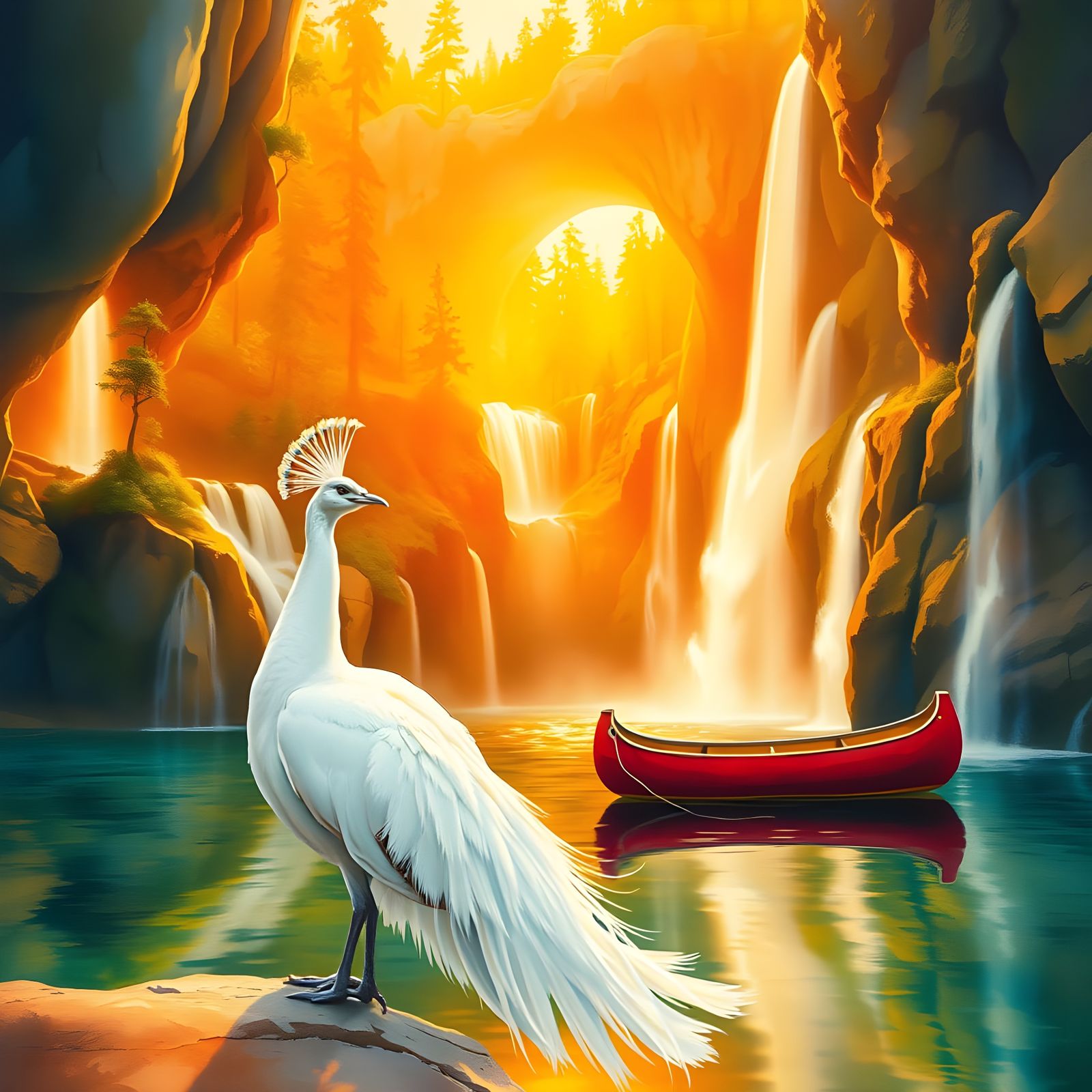 White Peacock in Golden Hour Light