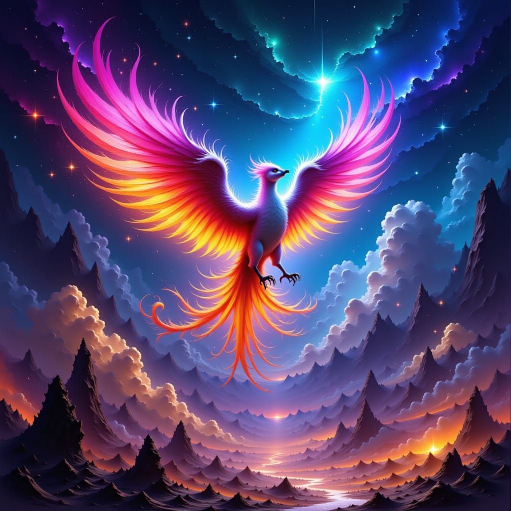 Celestial Phoenix Rising: Cosmic Fantasy Art