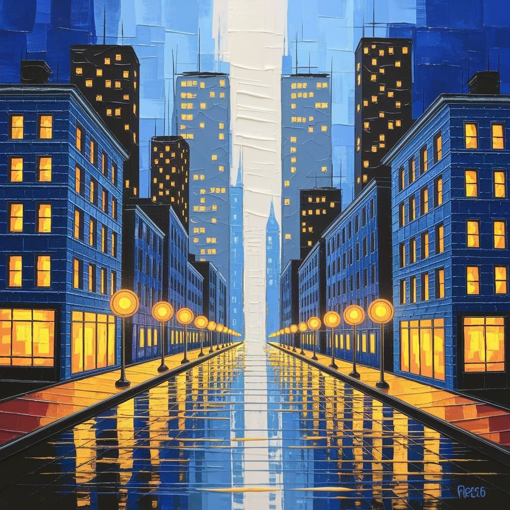 Cityscape Light Painting in Impasto Style