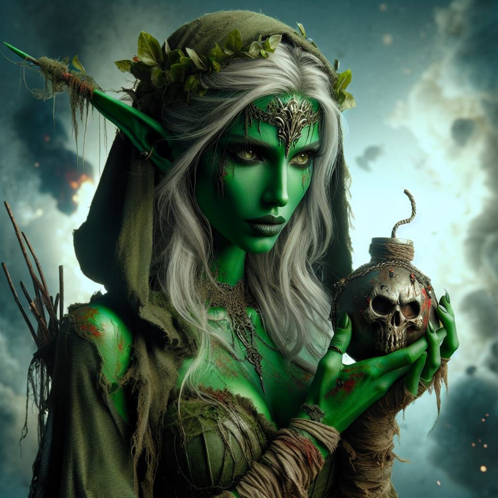 Verdant Elf Bomber in Dramatic Cinematic Style