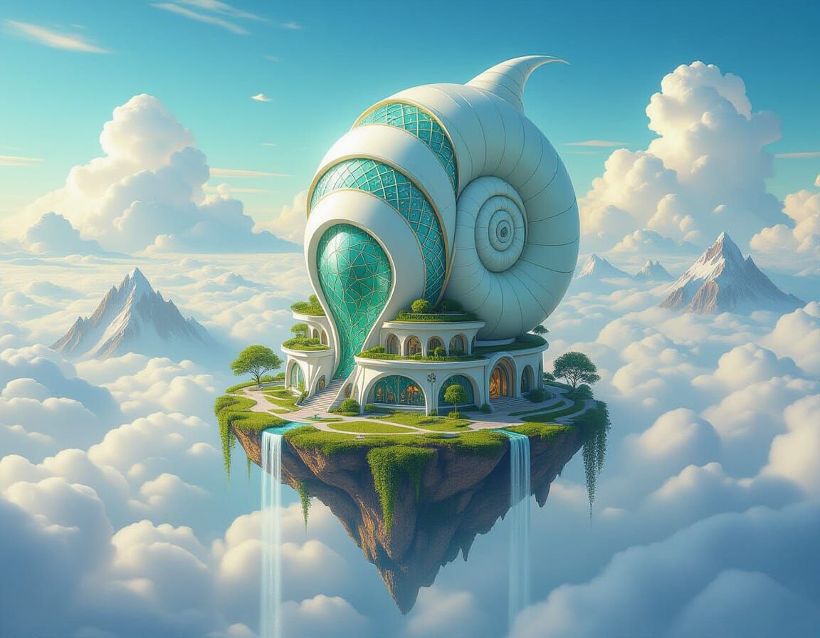 Majestic Jade Skyscraper on Floating Island in Science-Fanta...