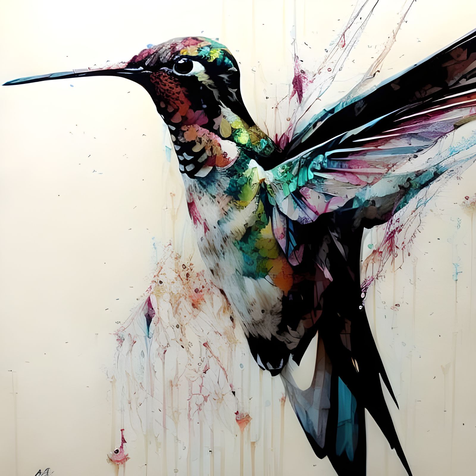 Colorful Ink Splash Hummingbird Portrait in 3D